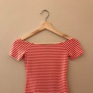 Asos Striped Off The Shoulder Bodysuit